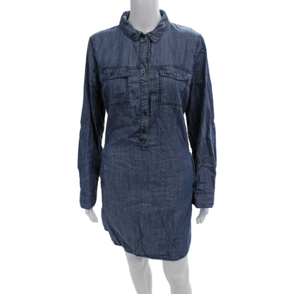The Fisher Project Womens Dark Blue Collared Shirt Dress Long Sleeve Size L
